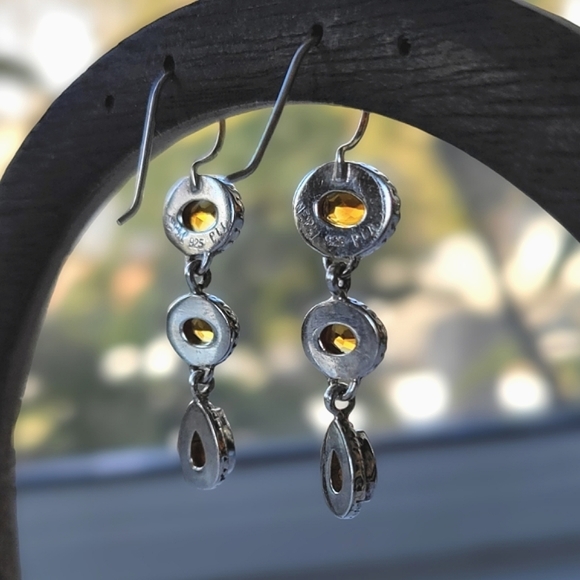 Vtg set | Citrine and rainbow moonstone sterling silver earrings & pendant - Picture 6 of 13
